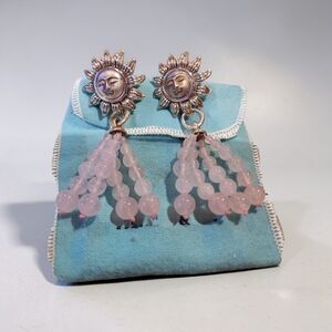 Rare Vintage Tiffany Sun CLIP Rose Quartz Drop Earrings Tassel
